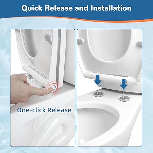 Miniatura 6 de iFealClear Asiento de inodoro alargado, bisagras de liberación rápida para una fácil limpieza, cierre lento y asiento de inodoro sin golpes con