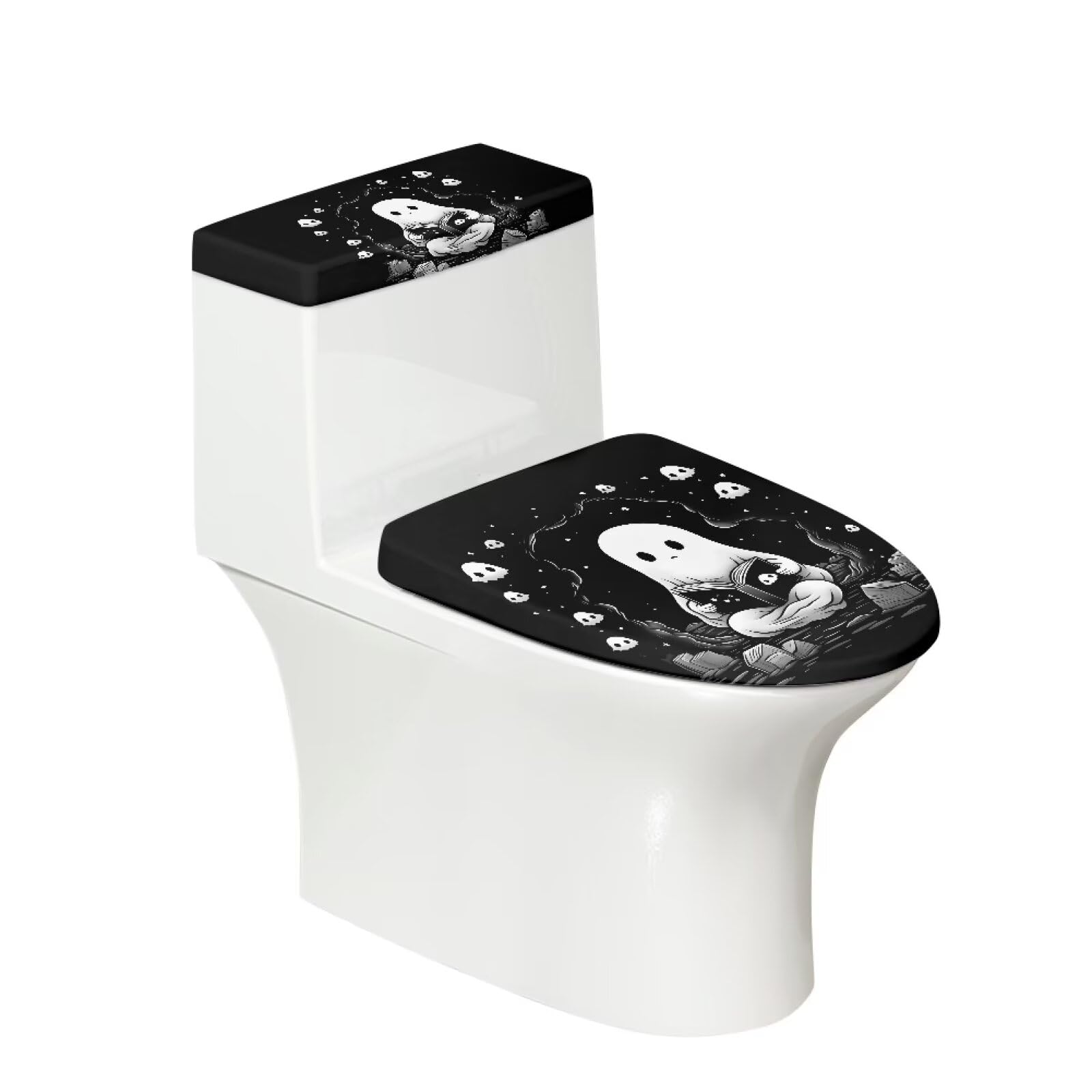 Generic Toilet Cover Seat Polyester Fabric Toilet Protector Cover Dustproof Elastic Edges 2pcs Seat Covers Toilet Seat Cover Set Universal for Most Toilet Bowl Lids (Ghosts)