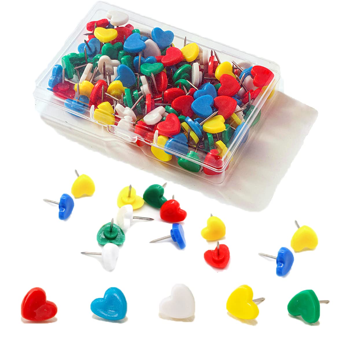 CLEYCYEColorful Heart Push Pins, Plastic Head Thumb Tacks Map Drawing Pins,Cute Push Pins for Wall Drawing Pinboard, Map Markers or Bulletin Board(100Pcs)