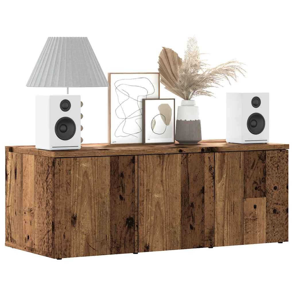 Meuble TV en plastique à base de bois imitation vieux bois rustique 3 tiroirs