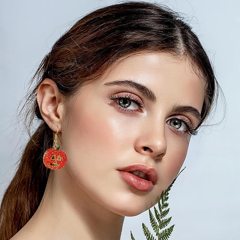 Halloween Pumpkin Earrings Hypoallergenic Crystal Dangle Earrings for Women Holiday Thanksgiving Halloween Pumpkin Drop Earrings Pumpkin Jewelry Accessories - Image 3