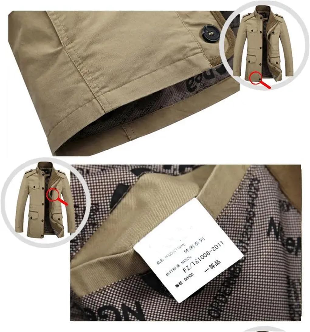 REHJJDFD Men's Casual Jacket Male Fall Washed Business Jackets Cotton Classic Long Jackets Men stand Collar Coat