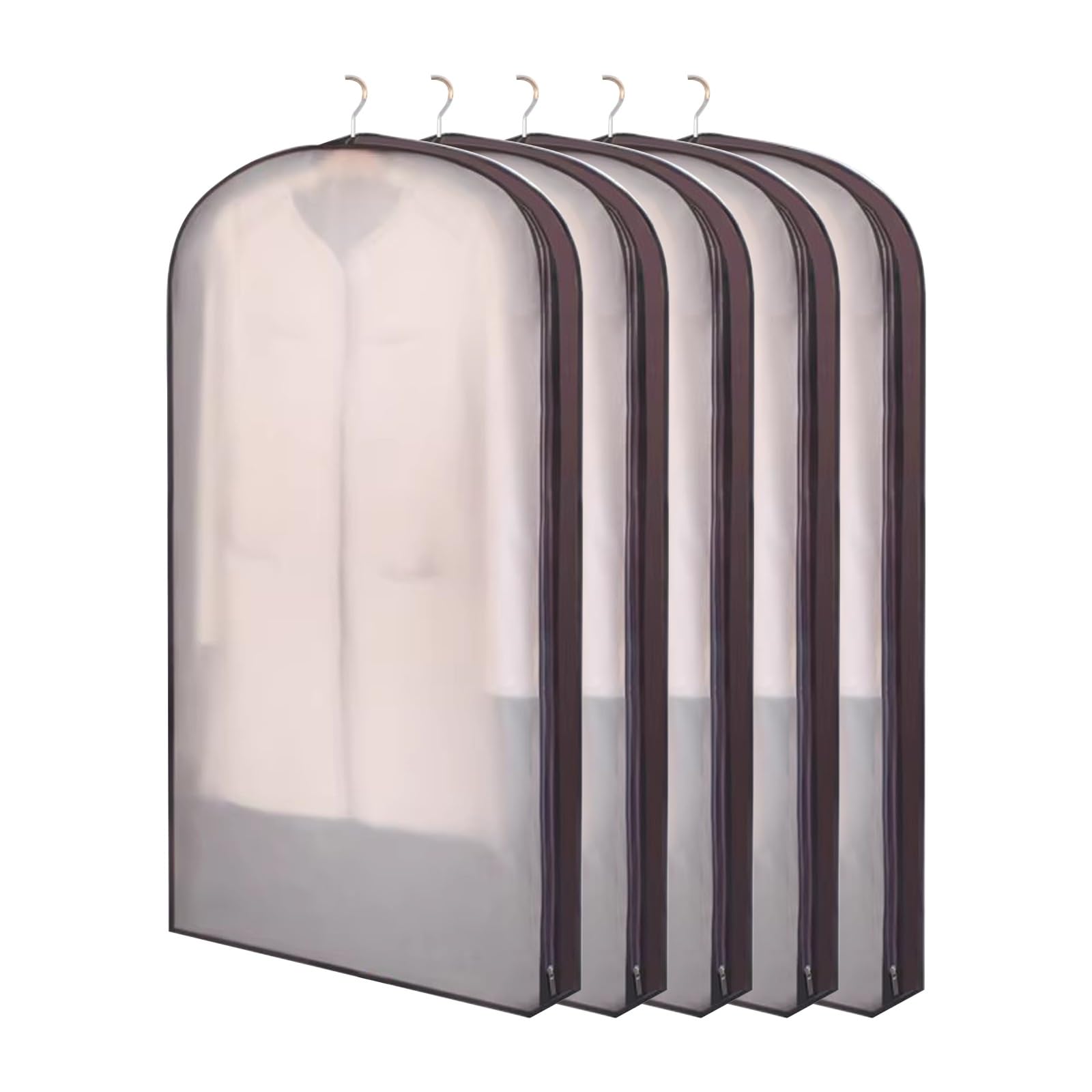 DFGHNBVC 5 Pcs Heavy Duty Garment Bags For Travel Closet Storage, 150Cm/59In For Clothes, Dresses, Coats, Jackets, Shirts - Black Gray,Brown-130Cm/51In