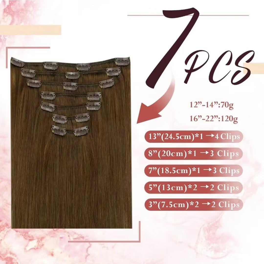 Easyouth Clip in Hair Extensions Real Human Hair Brown Hair Extension Clip ins Real Hair Dark Brown Clips in Human Hair Extensions Full Head Secure Hold 14 Inch 70g 7Pcs #4 - Image 4
