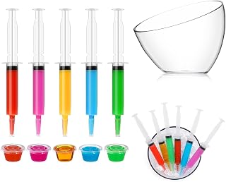 Boao 50 Pack Shot Set Include 24 Pcs 0.7 oz Shot Syringes 24 Pcs 2 oz Shot Cups with Lids and 2 Pcs 1 Liter Acrylic Bucket for Birthday Thanksgiving Halloween Christmas Bachelorette Theme Party