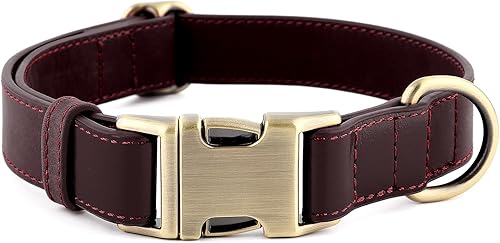 Miniatura 11 de Collar de piel genuino para perros de Plutus Pet – Collar ajustable para mascotas con hebilla de metal de liberación rápida, piel suave y real para