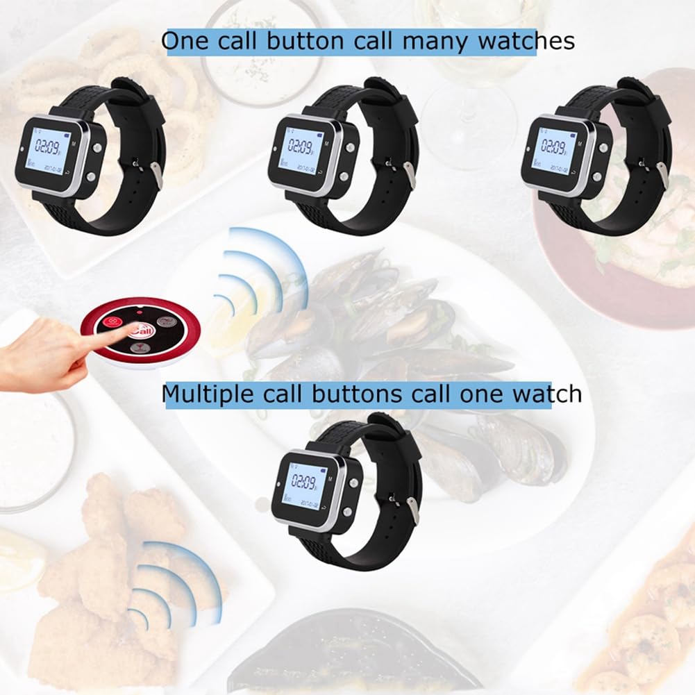 5 pulsanti di chiamata, 1 cercapersone, braccialetto di chiamata wireless per ristorante, trasmettitore cercapersone, servizio barista caffetteria, campanello A