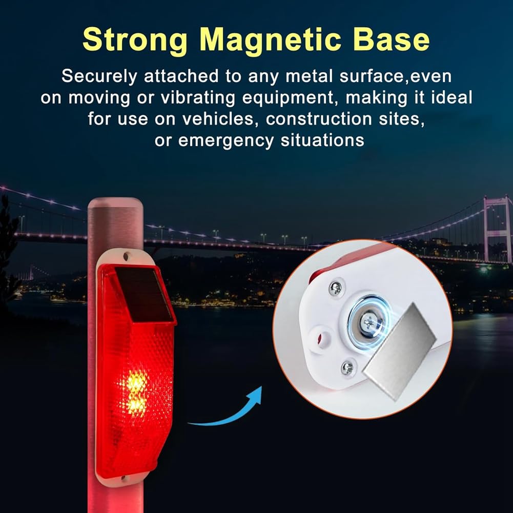 Luces de Advertencia Solares, Lámpara Estroboscópica Solar Brillante con Base Magnética, Luz de Seguridad LED Impermeable para Exteriores, Paquete de 4, Color Rojo