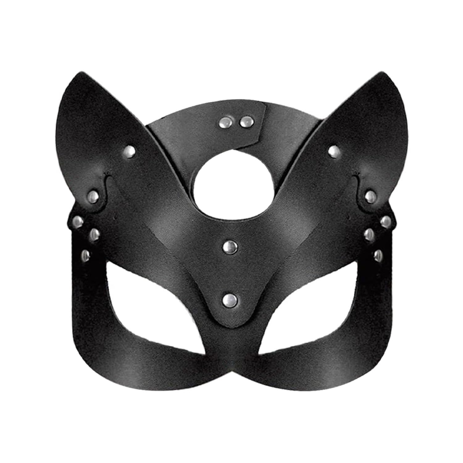 Tabanzhe Women Leather Cat Mask – Sexy Half Face Masquerade Eyemask for Halloween, Cosplay, Carnival, Costume Party Accessories, Black PU Leather Catwoman Mask for Women