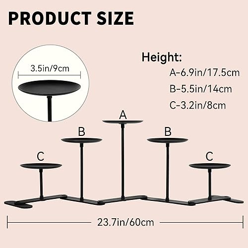 Miniatura 3 de Candelabro de hierro 5 portavelas decoración de centro de mesa de candelabro ajustable - Soporte de vela de metal con decoración en el