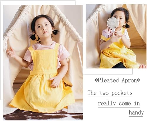 Miniatura 3 de Delantal de algodón para niños, estilo japonés, babero para el hogar, pintura, suave, cómodo, delantal para niñas y niños, Amarillo