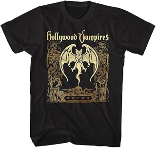 Hollywood Vampires Bat & Skeletons Adult Short Sleeve T Shirt American Rock Band Music Graphic Tees