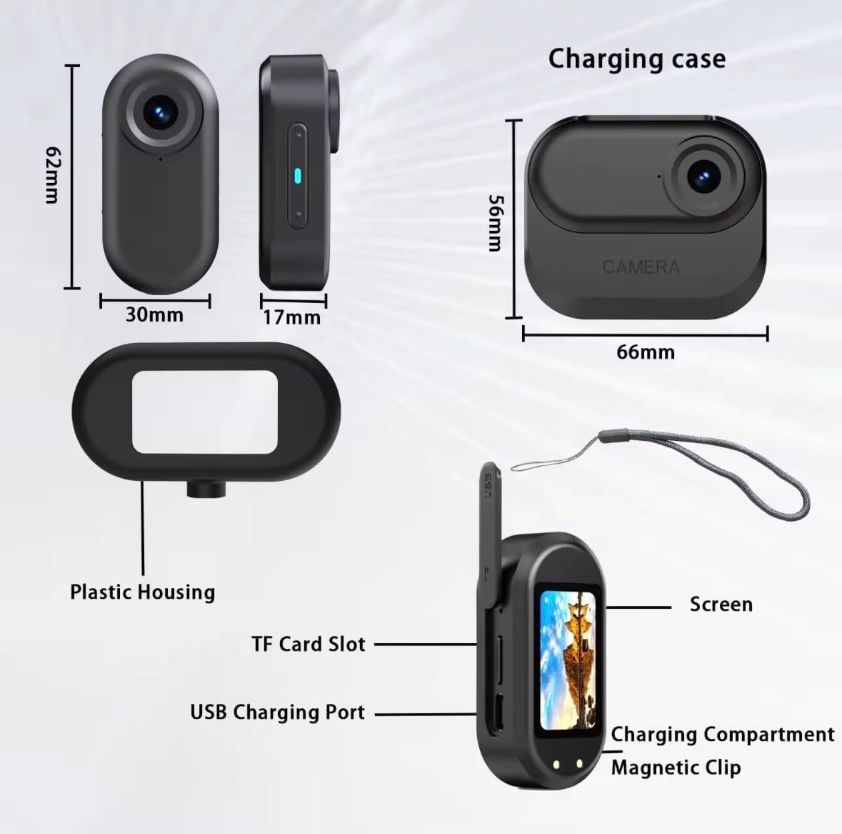 Waterproof Magnetic Mini Body Action Camera, Included 128GB, Hands Free, Wearable Thumb 2.7k HD Camera with Magnetic Clip and Necklace Mount for Traveling, Pet Walking and Outdoors Activities