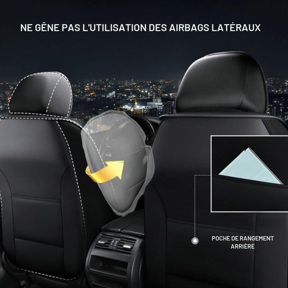Lot de 2 housses de siège de voiture universelles en cuir synthétique imperméable pour Citroën C3 Picasso C4 C5 C6 DS3 DS4 DS5