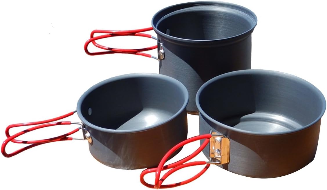 Alpine Mountain Gear3 Piece Backpacker Hard-Anodized Cook Set - Camping Cookware with Carrying Bag (Made by Caddis Sports, Inc.)