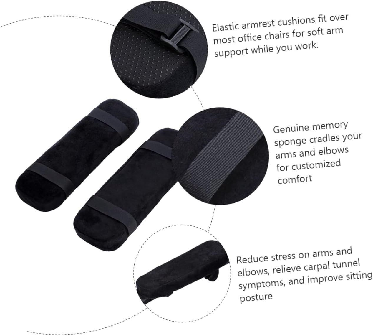 VILLCASE 3pairs Office Chair Armrest Pad Memory Foam Cushion Comfortable Lumbar Support Elastic Fit for Desk Elbow Support