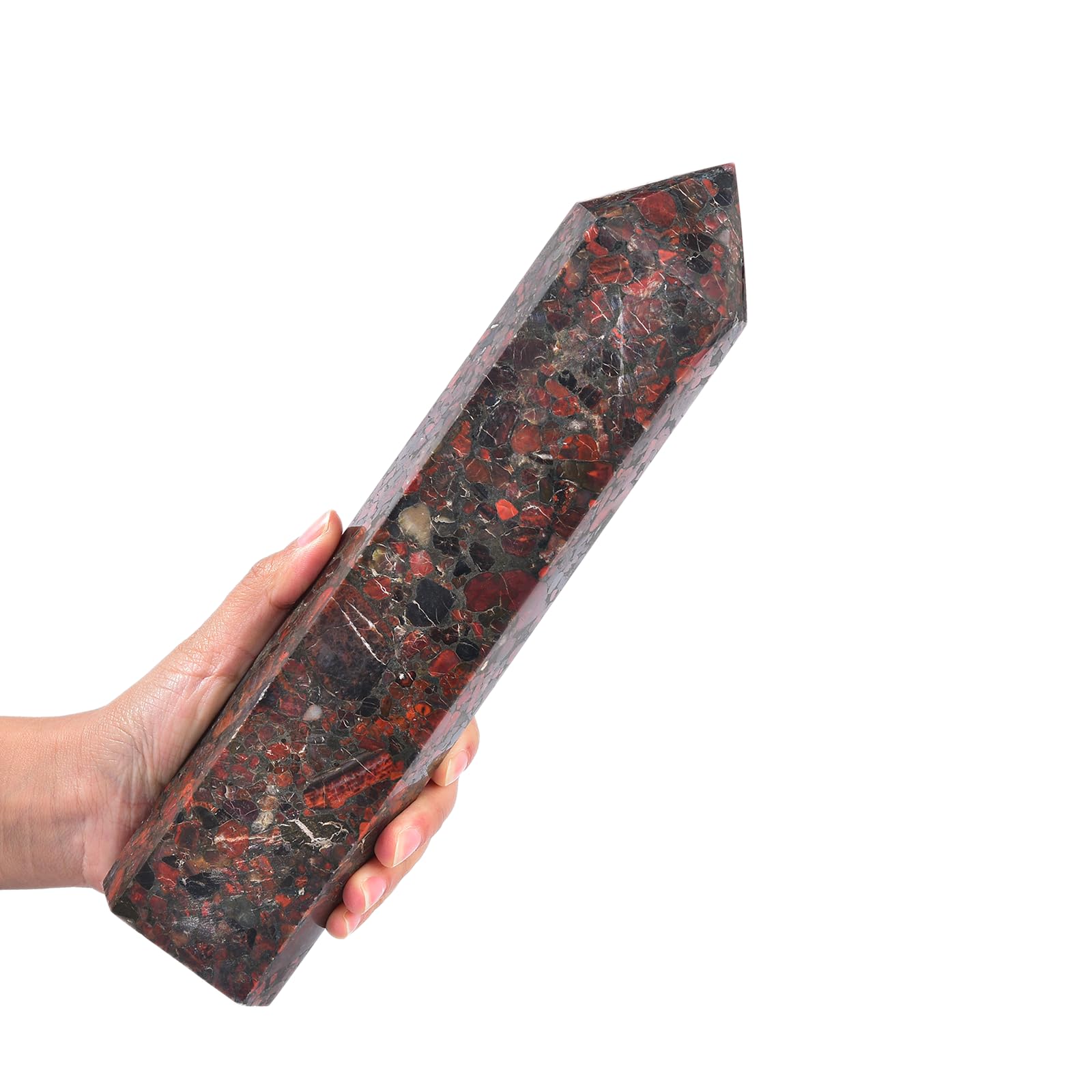 JIC Gem Extra Large Brazilian Red Agate Healing Crystal Wand 6 Faceted Sunstone Quartz Crystals Obelisk Tower Points Crystals Decor Reiki 4.0-4.4 Lbs
