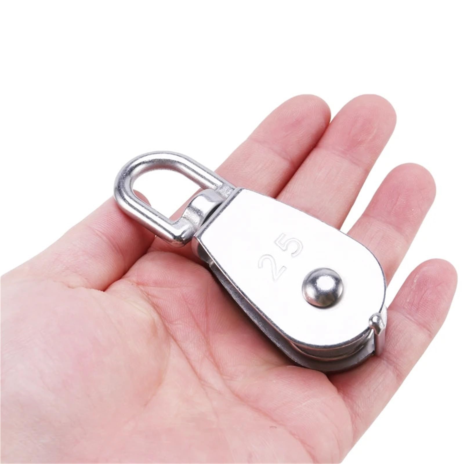 Bloque polea simple 25 mm en acero inoxidable 304 Rodillo polea M25 que carga 400 kg - Plata