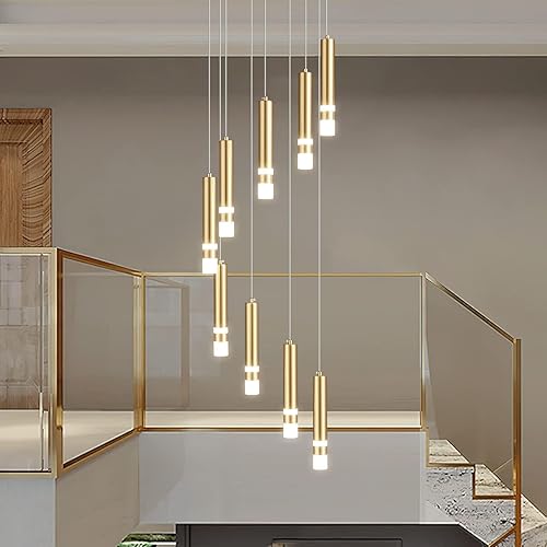 Miniatura 3 de Lámpara colgante moderna de 9 luces, regulable, LED, 54 W, escalera dorada, gran vestíbulo, sala de estar, dormitorio, vestíbulo, techo alto