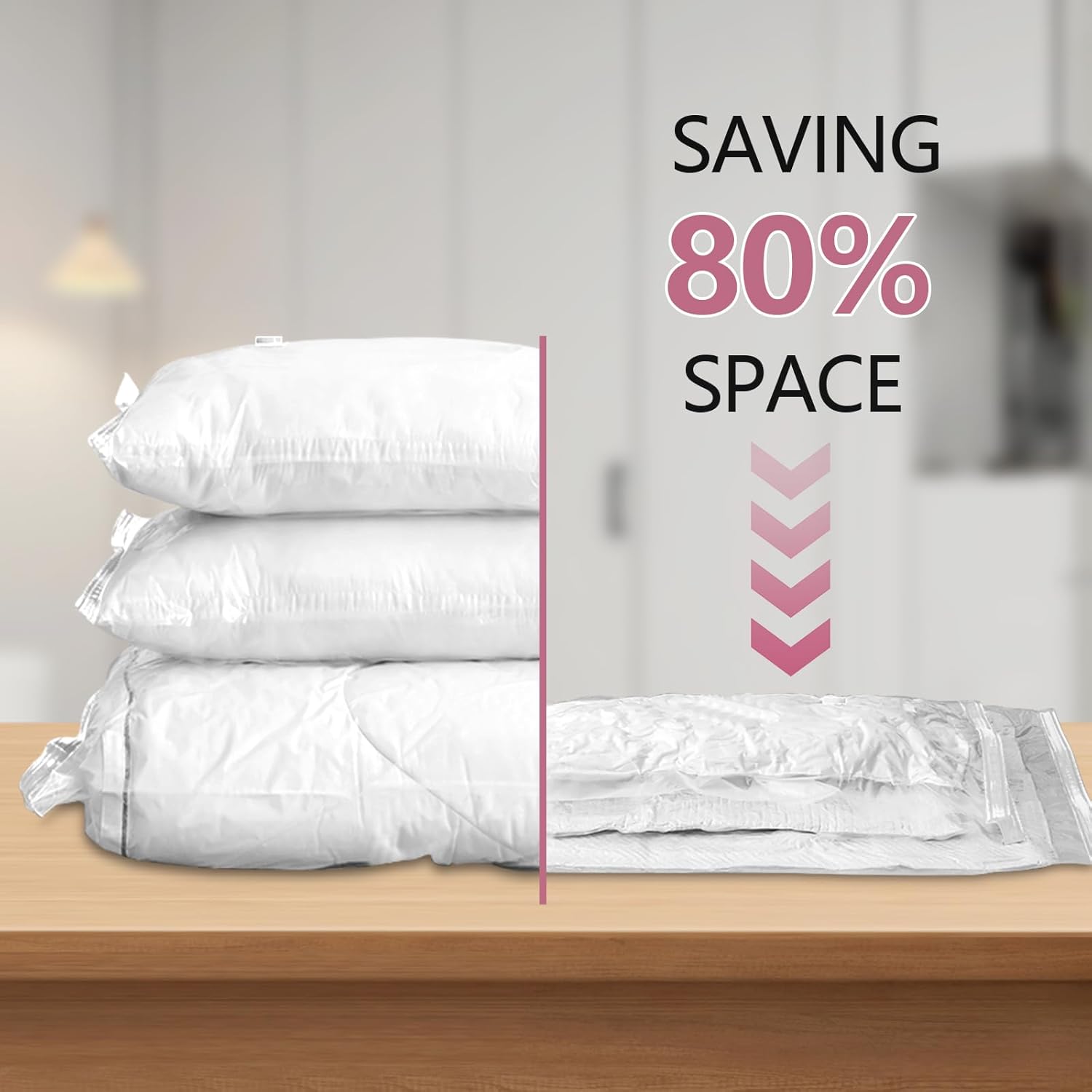 vacuum seal bags for clothing travel, 5 pack space saver vacuum storage bags with electric pump,portable compression sealer for clothes, blankets, bedding & travel essentials,good for luggage packing pink large x5