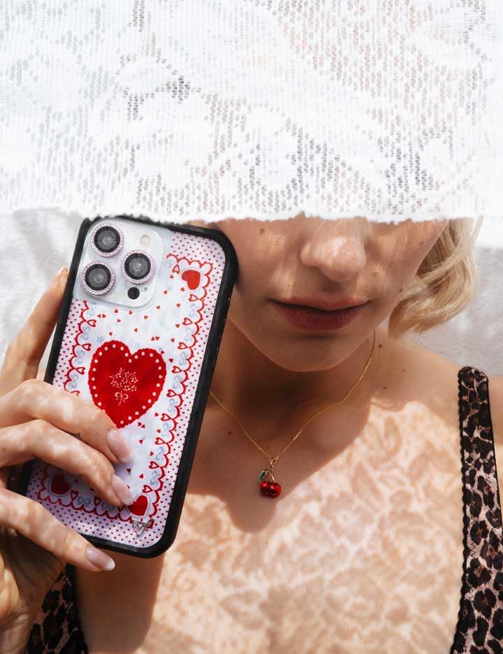 Image of Wildflower Cases - Compatible with iPhone 16 Pro Max | Protective Black Bumper, 6.5ft Drop Test Certified, Women Owned Small Business | Red White Hearts Love Aesthetic Trendy Cute | Lovers Lane