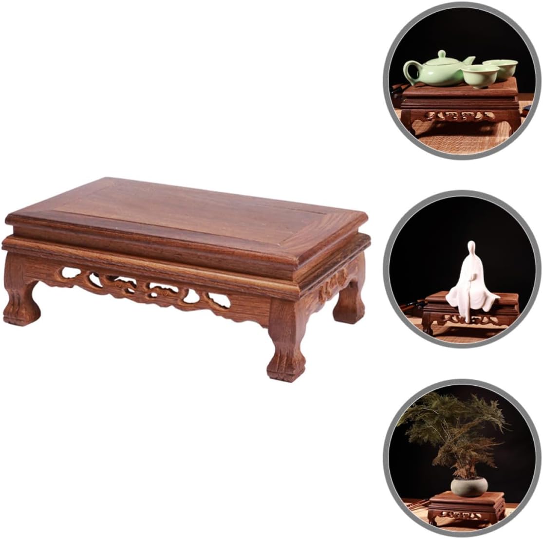 Rectangular Wooden Display Stand for Fish Tanks and Buddha Statues, Brown Oriental Furniture Base with Versatile Use and Tipping Prevention, for Room or Living Room Decor