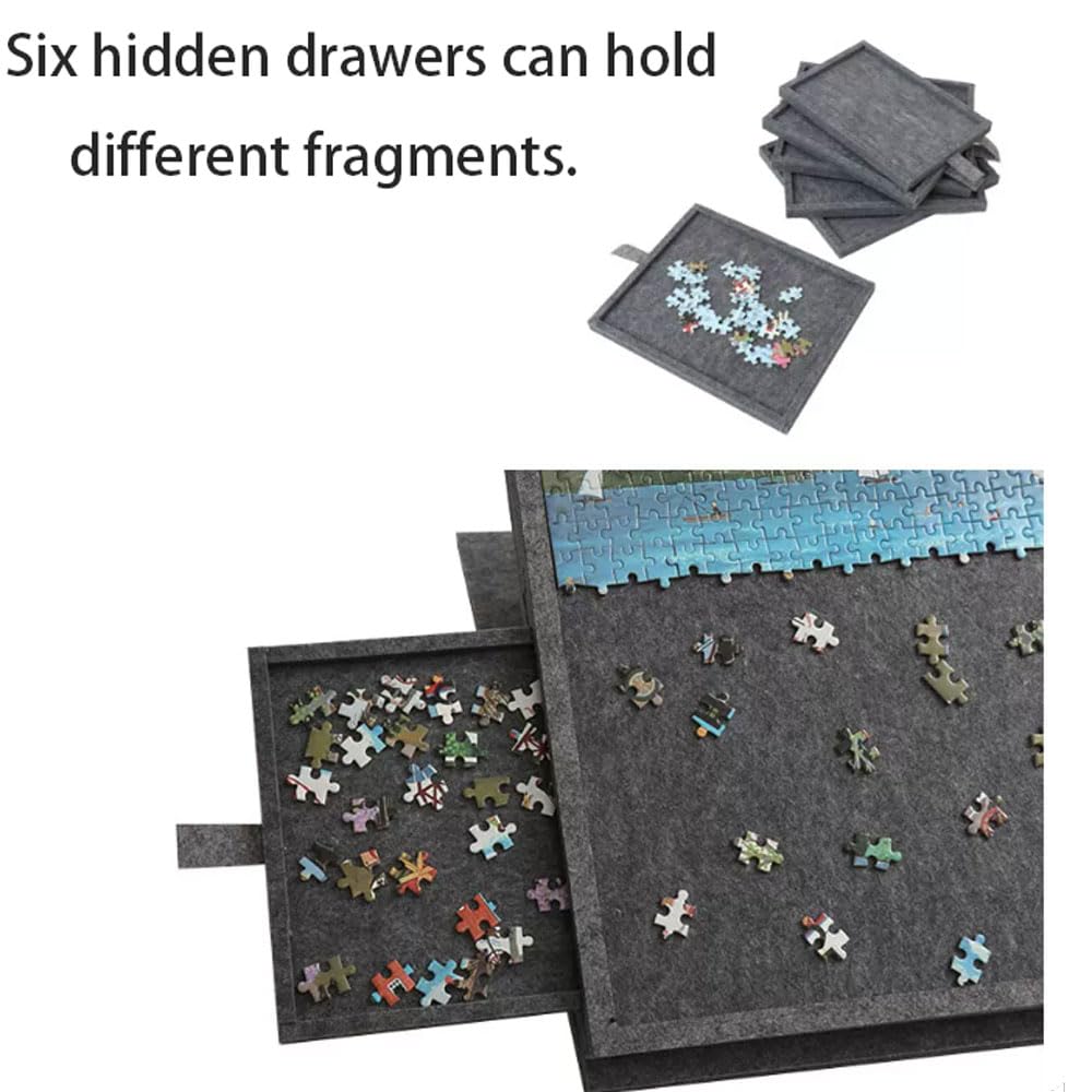 Tavolo da Puzzle in Feltro per 1000 Pezzi,Tavolo da Puzzle Pieghevole,Tappetino Puzzle Portatile,con 6 Cassetti per la Suddivisione,per Il tempos Libero e l'intrattenimento,Antipolvere