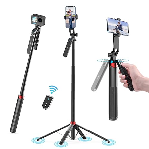 ULANZI MA09 71'' Phone Tripod, Selfie Stick Cell Phone Tripod Stand with Wireless Remote Control 360° for Rotation Travel Selfie Video Recording Live Compatible with iPhone Android Camera Action GoPro