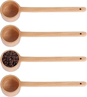 4Pcs 27Cm Wooden Measuring Spoons Set (60ML/Per ), Long Handle Coffee Scopes, Extended Handle Measure Teaspoon, Coffee Beans, Scoop, Beech Wood Spoon for Deep Jars