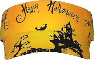 Ousika Halloween Pumpkin Bat House Printing Visor Hats Men Women Adjustable Sun Visor Caps Empty Top Baseball Cap Sun Visor for Travel,Sports,Climb Black