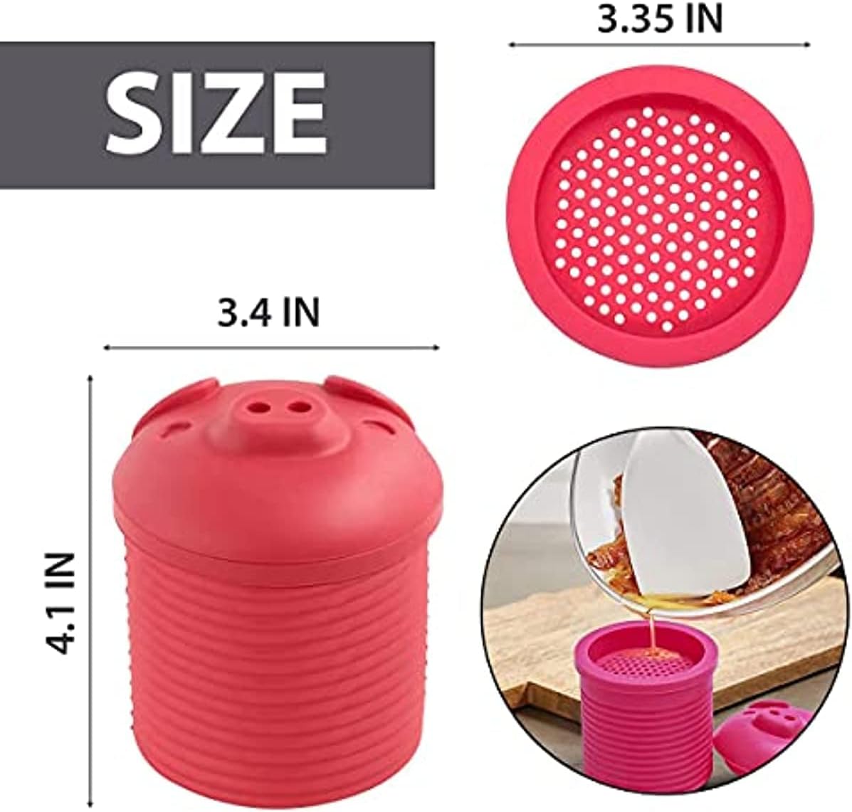Cute Bin Cartoon Pig Silicone Jar with Straine Bacon Grease Container Frying Oil Can with Lid Separator Food Storage Fat Containers Cooking Filter Pot Cookware