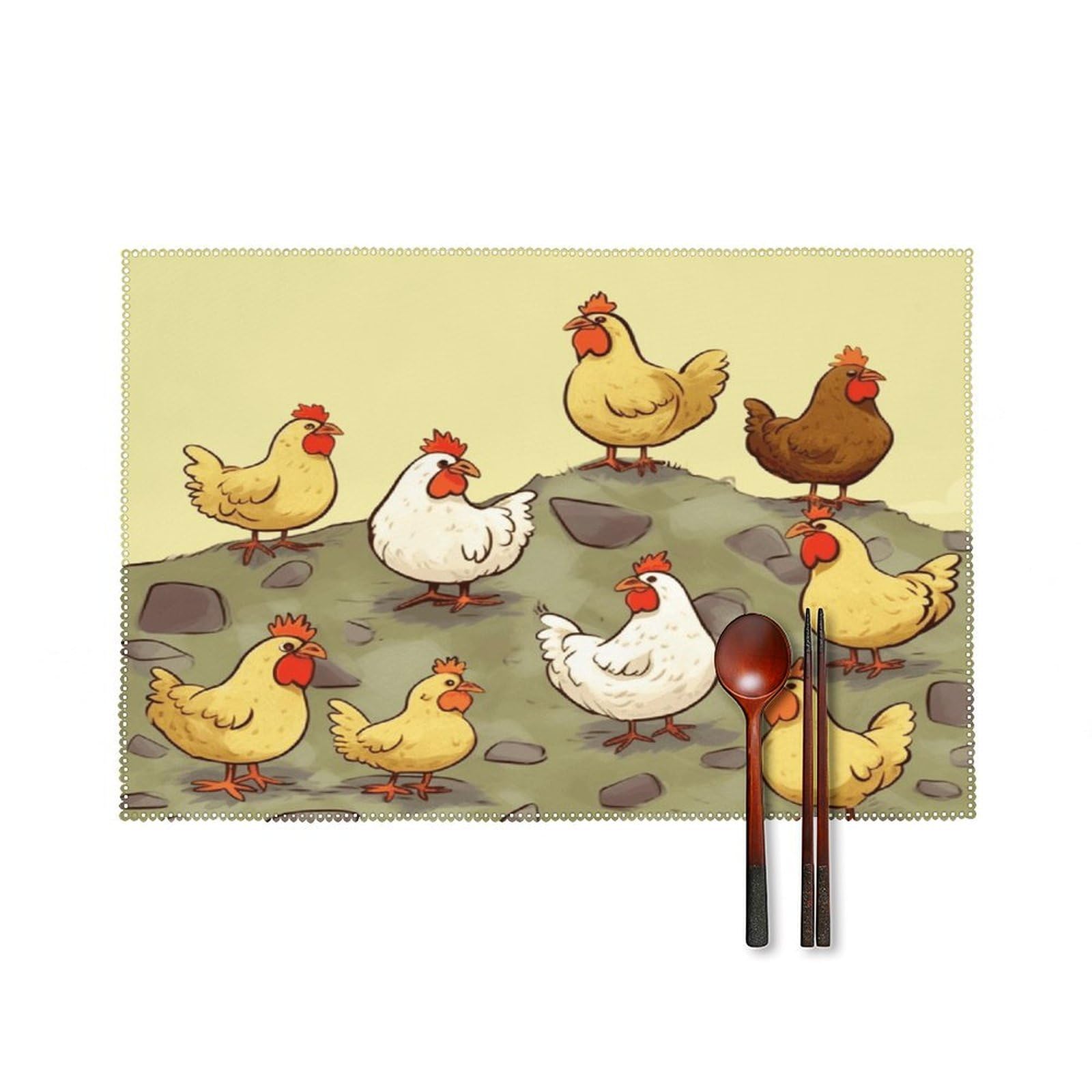 A Brood of Chickens Placemats Set of 6 Washable Heat Resistant Non-Slip Place Mats Easy Clean Table Protective Placemats Farmhouse Decorate Dining Table Mat for Kitchen 12X18In