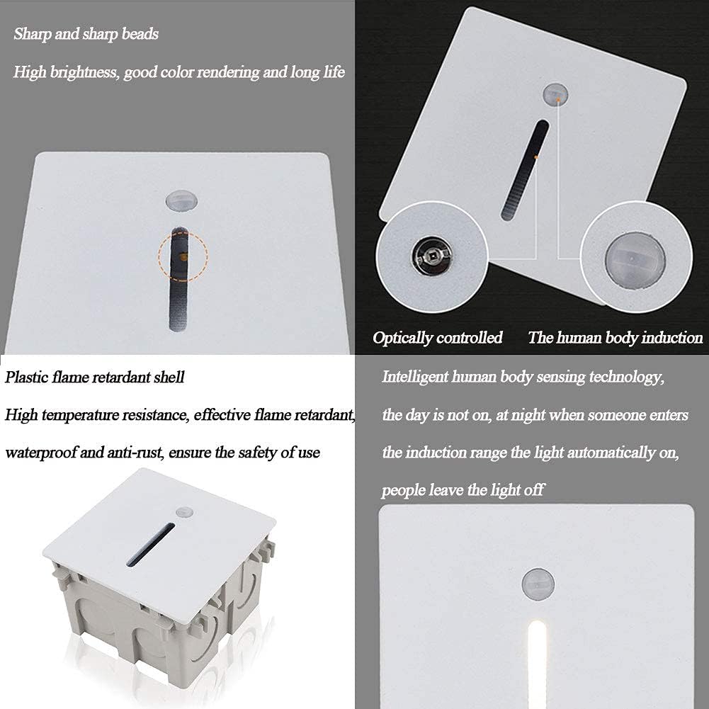 LED Step Lighting LED Recessed Wall Lamp LED Step Stairs Lamp Porch Pathway Light, Aluminum Night Light Step Staircase Lighting, White, 2W Warm Light