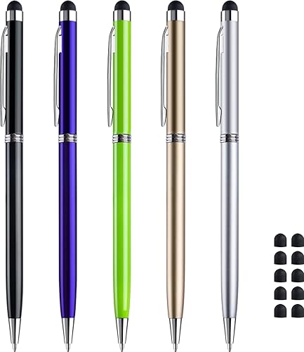 Miniatura 7 de ChaoQ Lápiz óptico para pantallas táctiles, 10 bolígrafos capacitivos delgados 2 en 1 (tinta negra) con 20 puntas de goma reemplazables (negro,