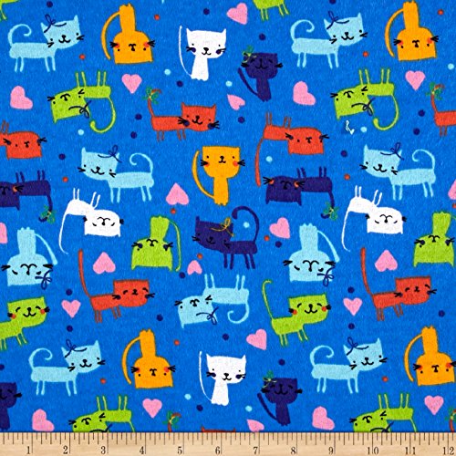 Newcastle Fabrics Printed Flannel Cute Kitty Blue Fabric By The Yard