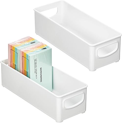mDesign Contenedores pequeños de plástico para oficina con asas para organización en archivador estante de armario o cajones de escritorio