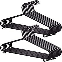 PACK OF 50 Black Adult Plastic Coat Hangers, Strong Clothes Hangers for Clothes Rail & Closet, Clothing Hanger with Suit Pants Trouser Bar and Clips, Space Saving, 37.5 cm Wide