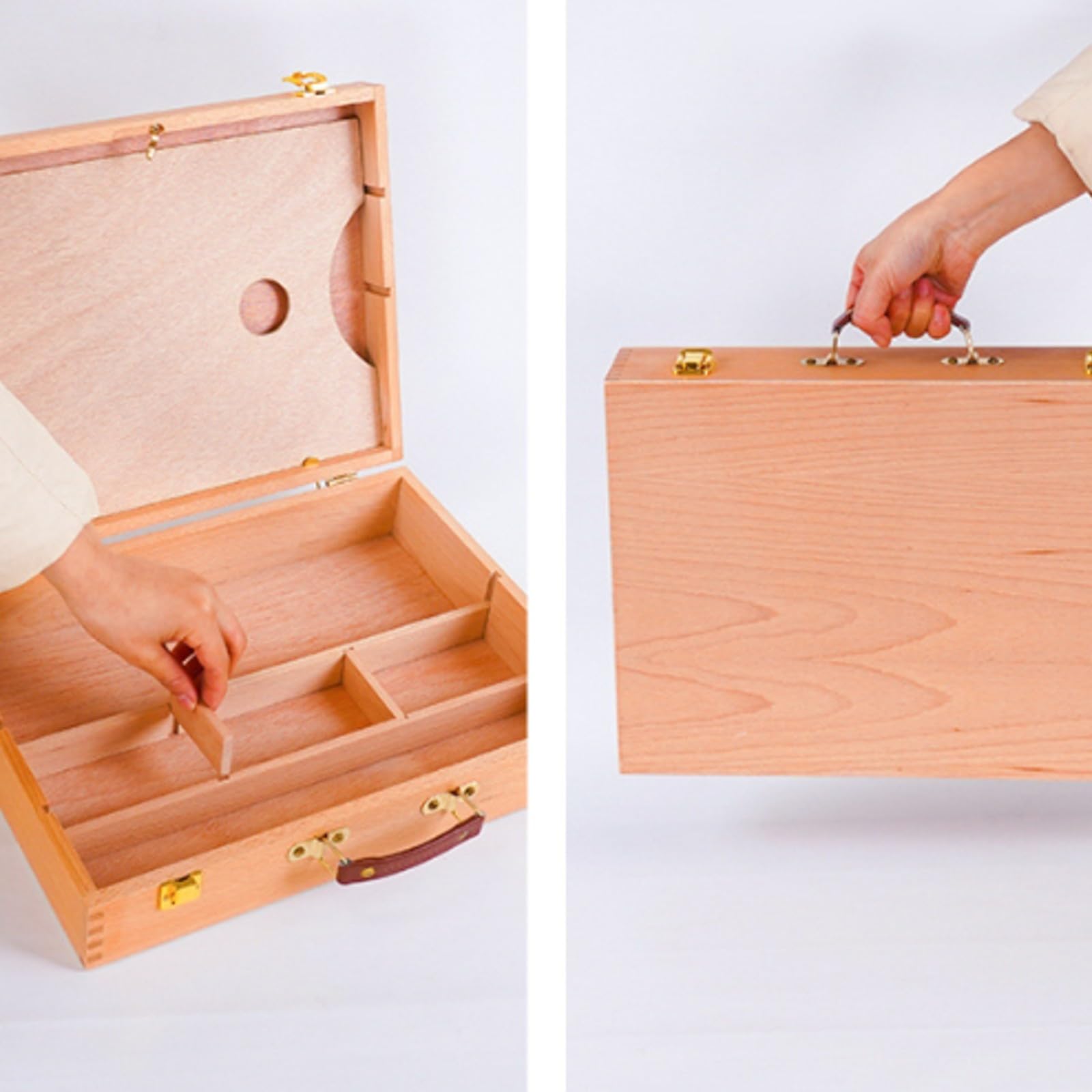 Scatola in Legno con Divisori Durevole | Da Tavolo, Portatile, Scatola con Divisori, per Casa, Studenti D'arte, Stile B
