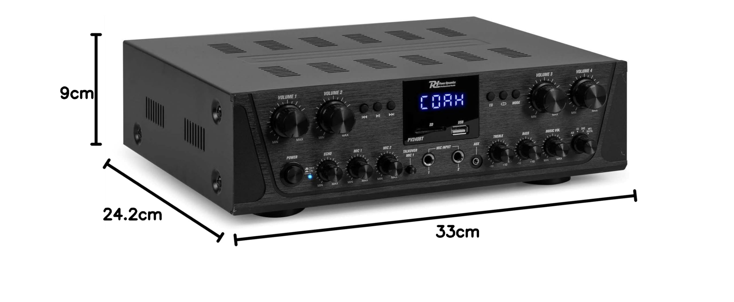 Power Dynamics 4-Zonen Verstärker mit Bluetooth & 8x Outdoor Lautsprecher Boxen – 400W Hifi Set mit 100m Kabel, USB/Radio – Wasserdichtes Soundsystem, 4 Kanal Endstufe für Gastronomie, Zuhause Schwarz
