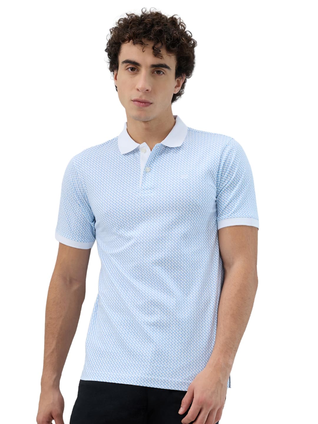Raymond Men Modern Fit Print Pattern Pure Cotton Polo Neck Half Sleeve Casual T-Shirt-image-34