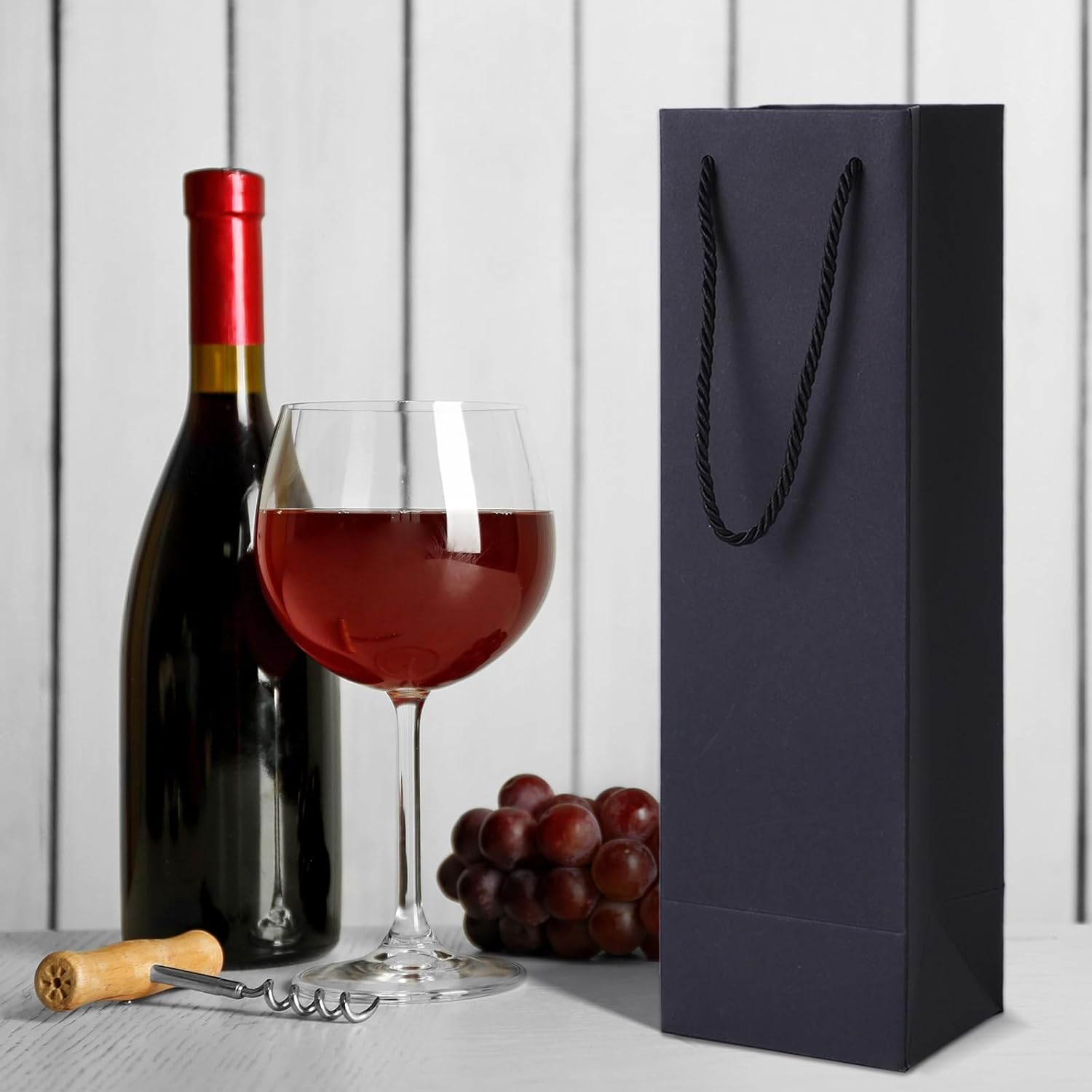 Tlenpo 20 Pack Black Kraft Paper Wine Bottle Gift Bags, 13.7x3.8x3.8 In Single Bottle Wine Gift Bags With Handles Champagne, Whiskey, Parties & Gifting - Image 7