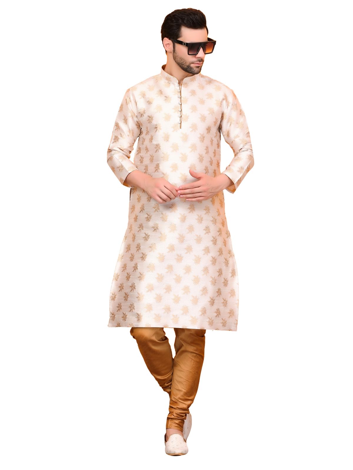 over crowd Men Ethnic Gold Leaves 100% pure Jacquard Kurta & Churidarar Pajama special for Lohri & New Year, In Panjabi Style-picture-54