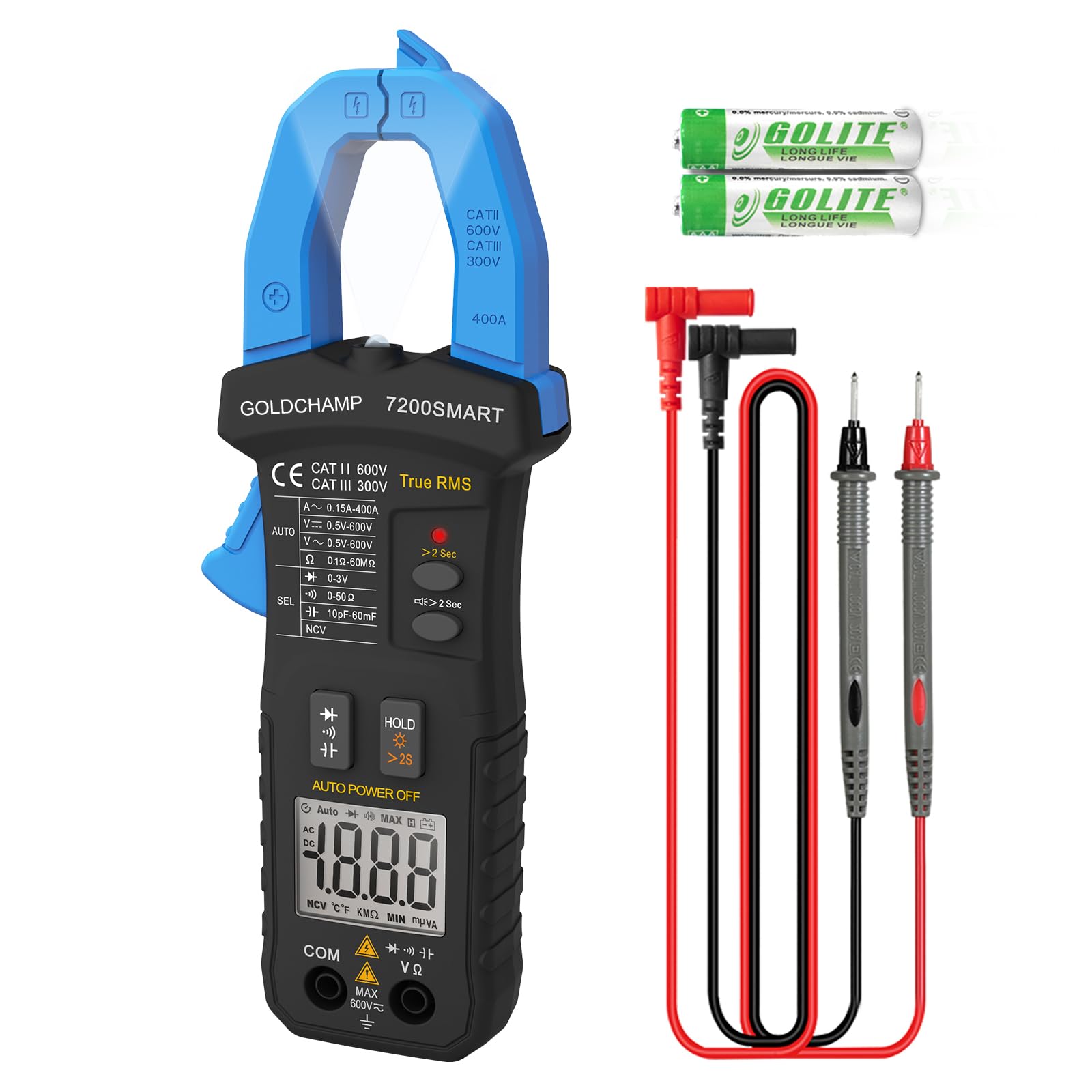 Clamp Meter Multimeter Tester AC/DC 6000 Counts Measures Capacitance, Resistance, Continuity, Diode, TRMS NCV with Auto Range