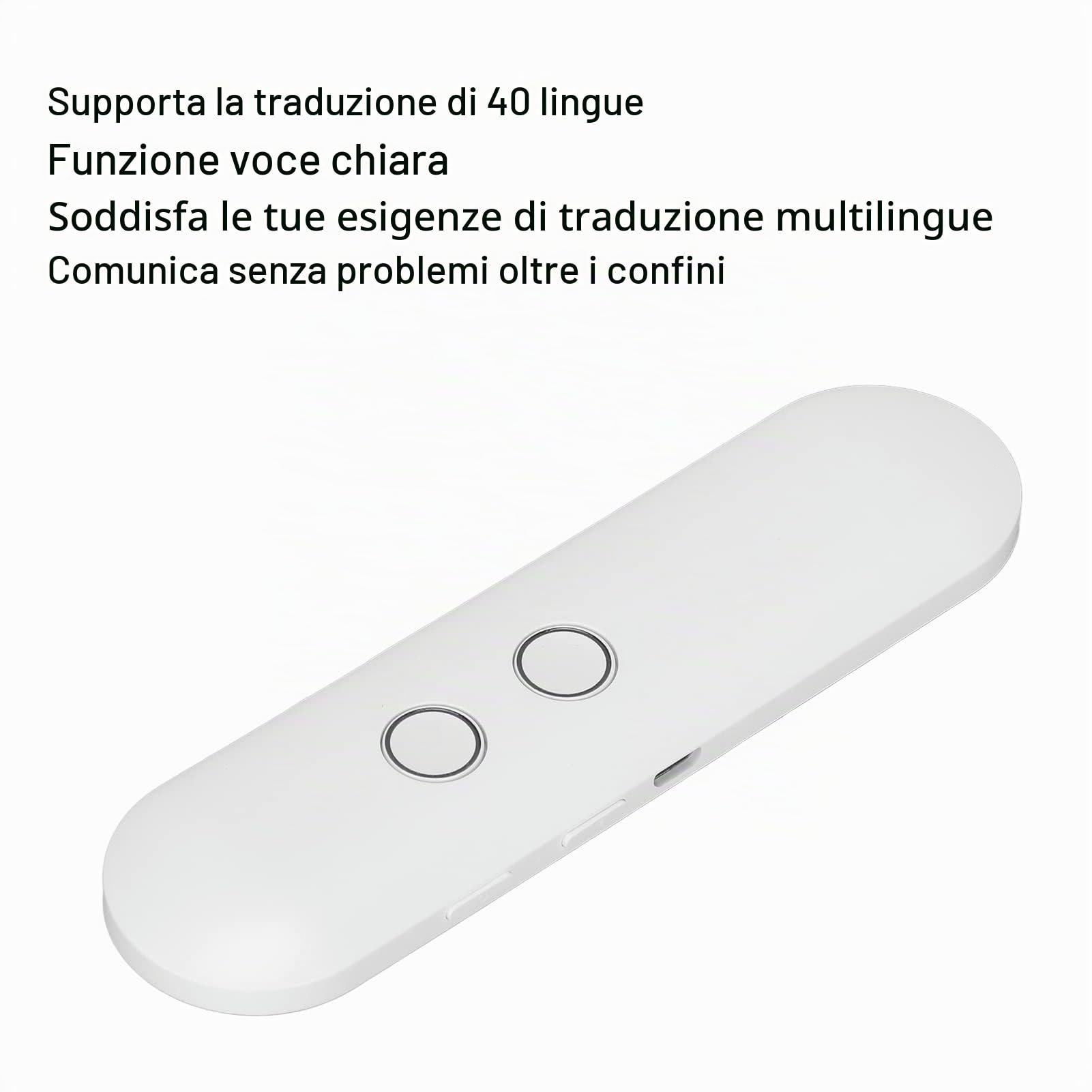 Dispositivo di Traduzione Vocale, 40 Lingue Traduttore Portatile Bluetooth AI a 2 Vie in Tempo Reale per Viaggi, Traduttore Tascabile, Batteria Integrata da 800 mAh(Bianco)
