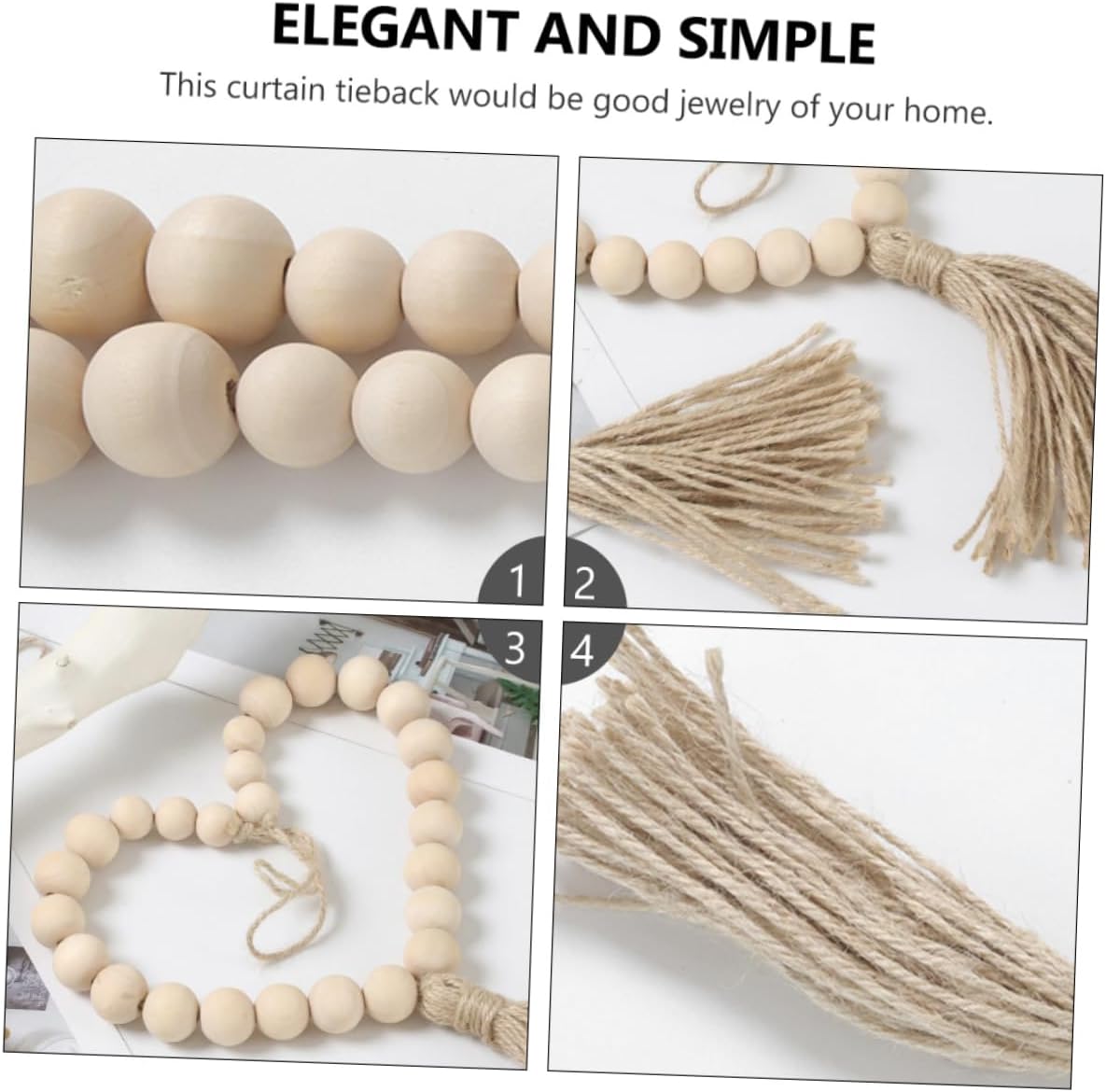 ABOOFAN 3 pcs Fashion Curtain Tie Strap with Wood Bead and Tassel Elegant Decorative Curtain Rope for Home Creative Tieback for Window Treatment and