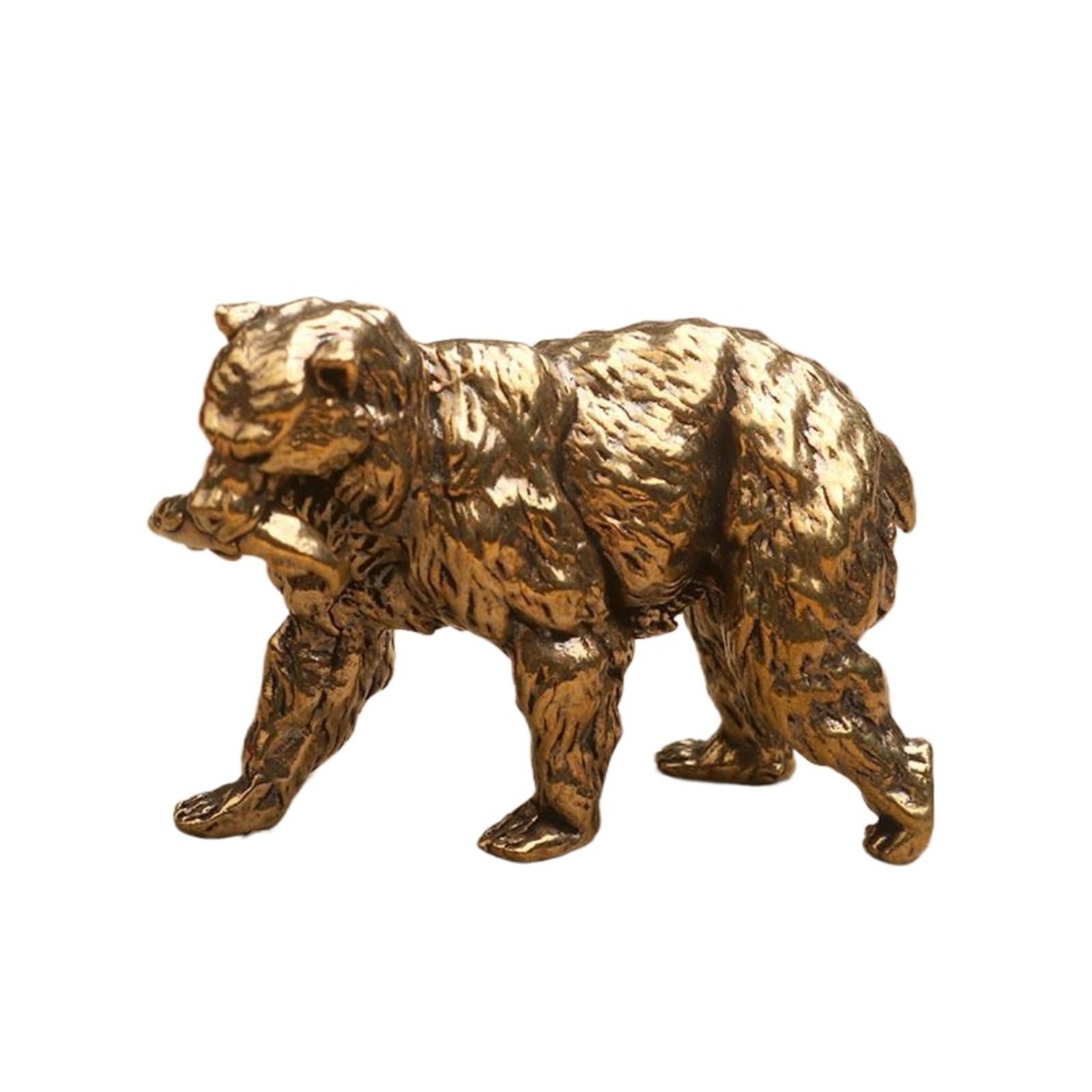 OLSKFUH Brass Simulation Polar Bear Figurines,Interesting Animal Bear Miniature Statue Sculpture Desktop Ornament Home Bonsai Micro Landscape Decor Accessories,