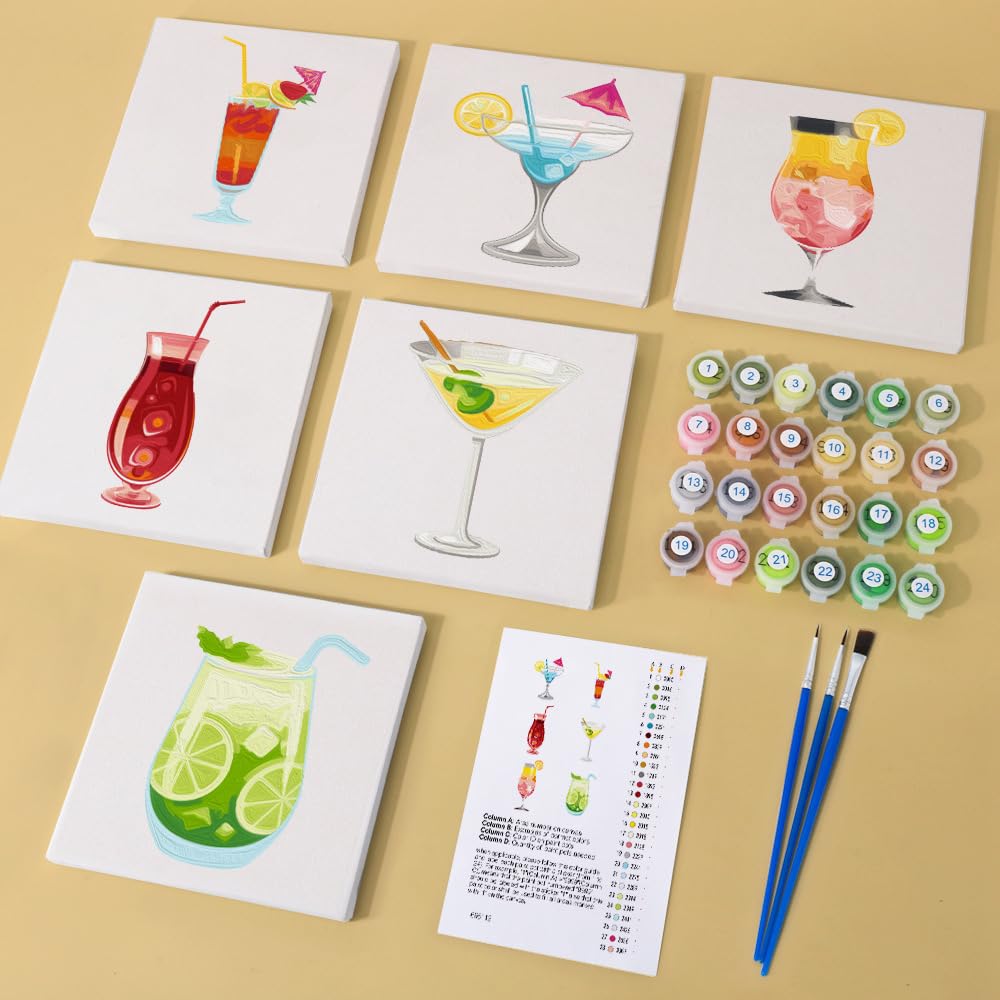SWZEC Malen nach Zahlen – 6 Mini-Gemälde | Italienisches Buon-Appetito-Set(MPB124,mit Rahmen)