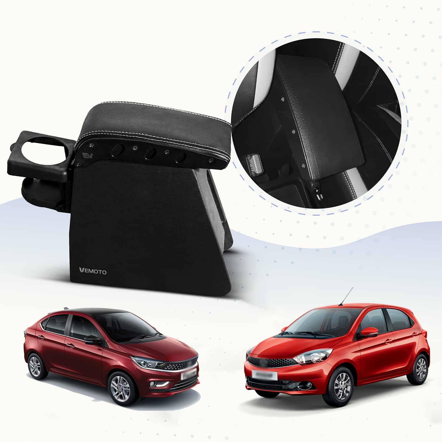 VEMOTO™ HighEnd Car Armrest for Front Seats with Foldable Bottle