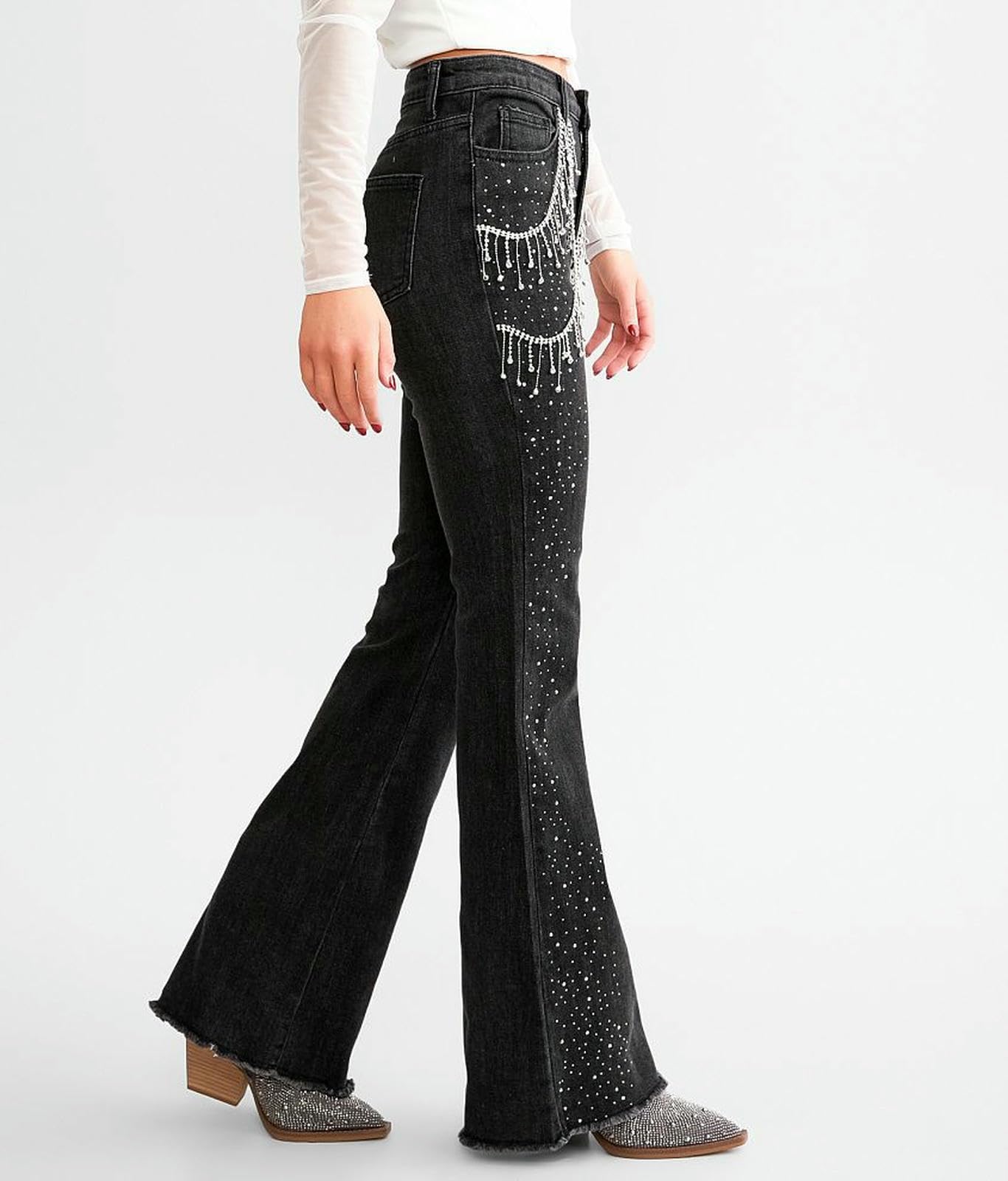Damskie dżinsy Slim Fit Bootcut dla kobiet, ręcznie szyte i workowe-czarne S