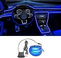 QVEVDACAR 16.5FT Blue EL Wire Interior Car LED Strip Lights - USB Neon Glow Ambient Kit, Flexible 6mm Edge for Easy Car Decor